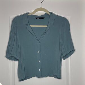 Zara Teal Button-Up Women's Blouse